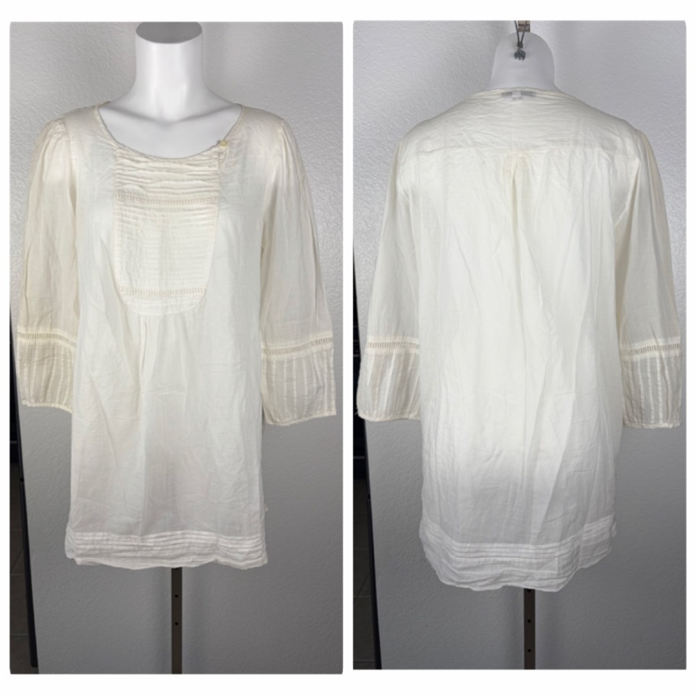 Vintage Happening Woman Ivory Voile Pintuck Tunic